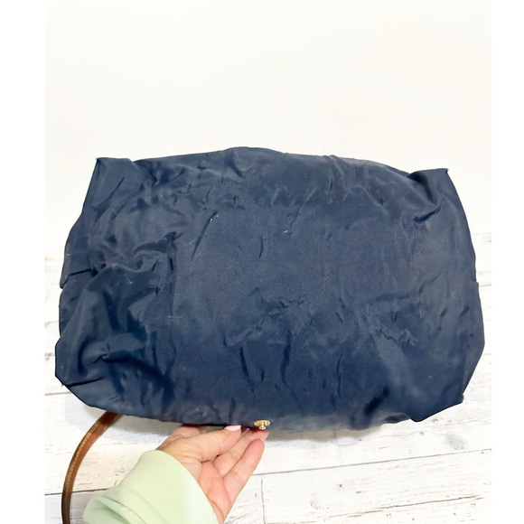 LONGCHAMP Le Pliage Navy Blue Canvas Br Copy gather Trim Travel Tote Bag - Picture 4 of 7